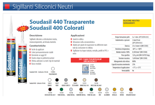 Silicone Soudasil 400 sigillante neutro 310 ml  - colore bianco RAL9010