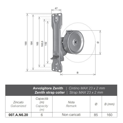 Avvolgitore a semincasso per cintino tapparella Stafer 007AN620 Zenith 6m