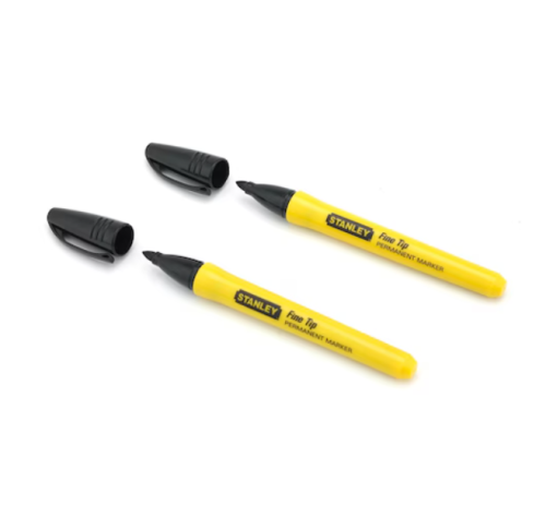 Stanley 0-47-316 Pennarello nero Indelebile punta fine (2 pezzi)