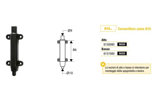 Convertitore per spagnoletta Torbel serie 615 con puntale ø 10 mm - TIPO alto