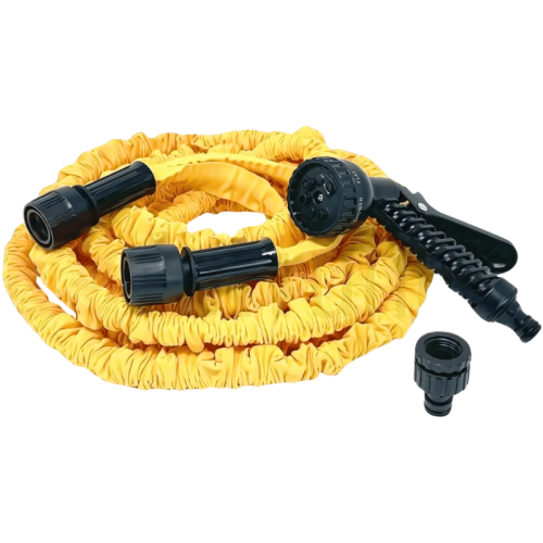 Tubo irrigazione estensibile da giardino 5-15m con pistola 7 getti + raccordo