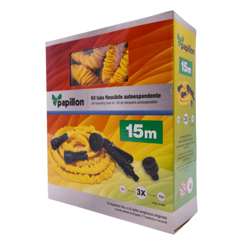 Tubo irrigazione estensibile da giardino 5-15m con pistola 7 getti + raccordo