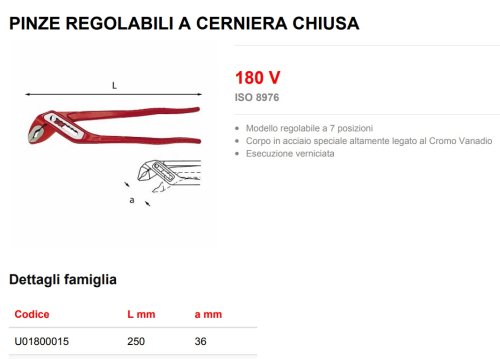 Pinza regolabile a pappagallo USAG 180V mm 250