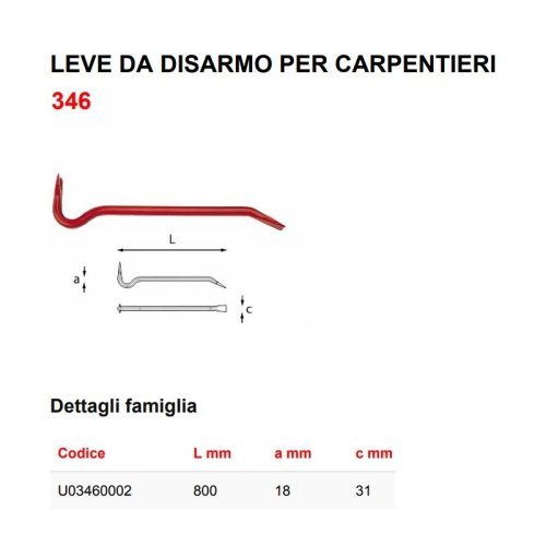 Leva da disarmo per carpentieri Usag 346 - 800 mm