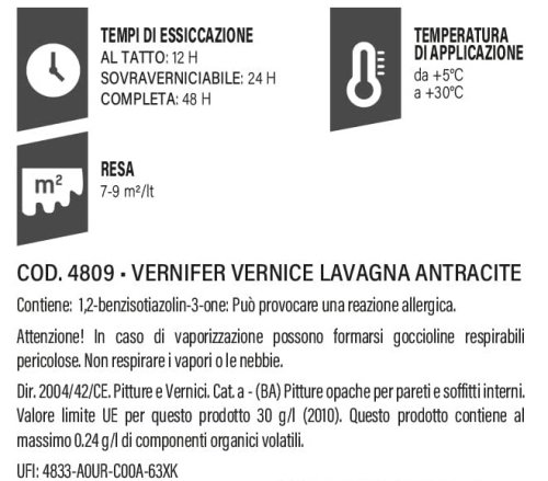 Vernice acrilica all'acqua Vernifer Lavagna 500ml