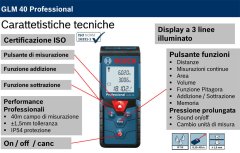 Distanziometro Misuratore Metro Laser Bosch Blu GLM 40 Professional –  Briconess Business Italia