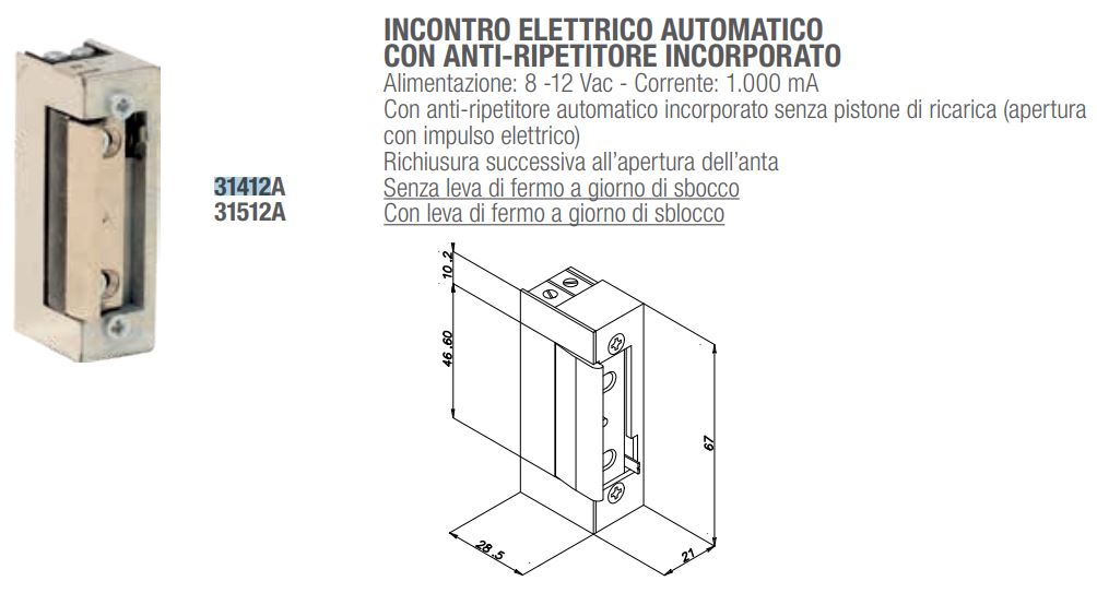 Incontro elettrico MICRO 8-12V AC OPERA 31412A - Cod. 31412A