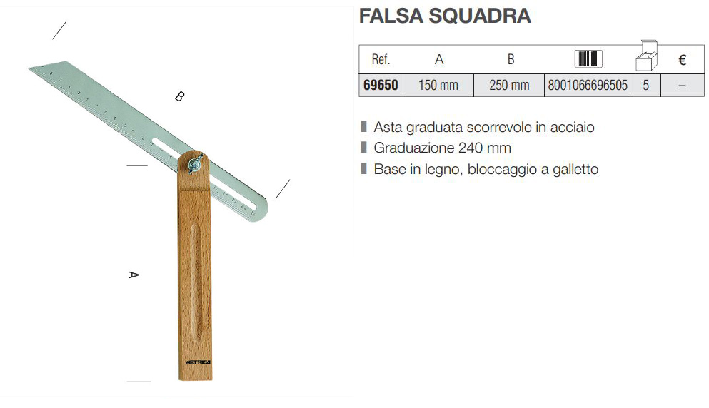 Falsa squadra con base in legno Metrica 69650 - Cod. 69650 - ToolShop Italia