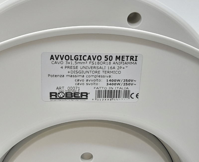 Avvolgicavo elettrico 50m cavo 3x1,5 FROR antifiamma 4 prese - Cod. 00071 -  ToolShop Italia