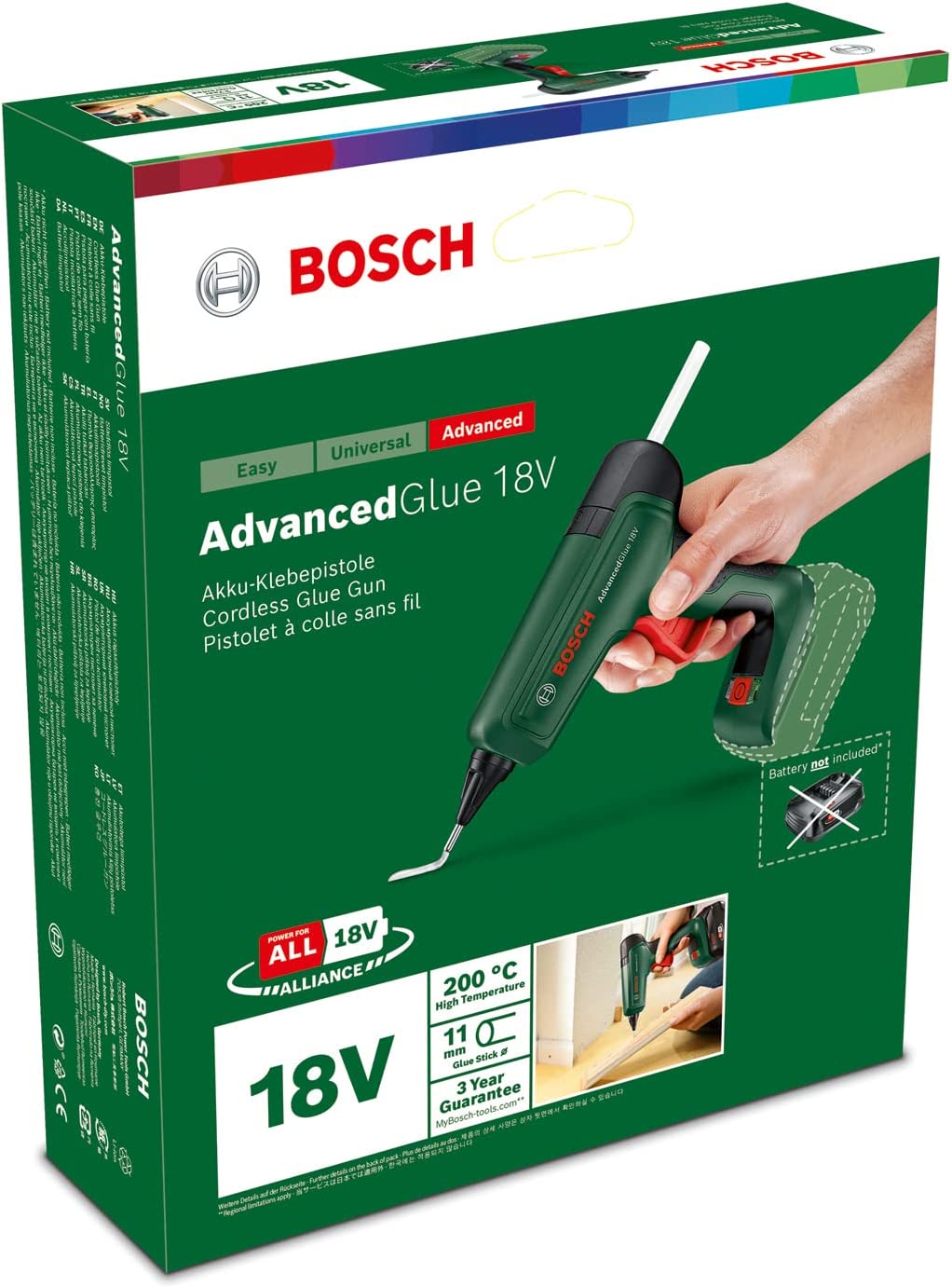 Pistola incollatrice a caldo Bosch Advanced Glue 18V (senza batteria e  caricabatteria) - Cod. 0603264800 - ToolShop Italia