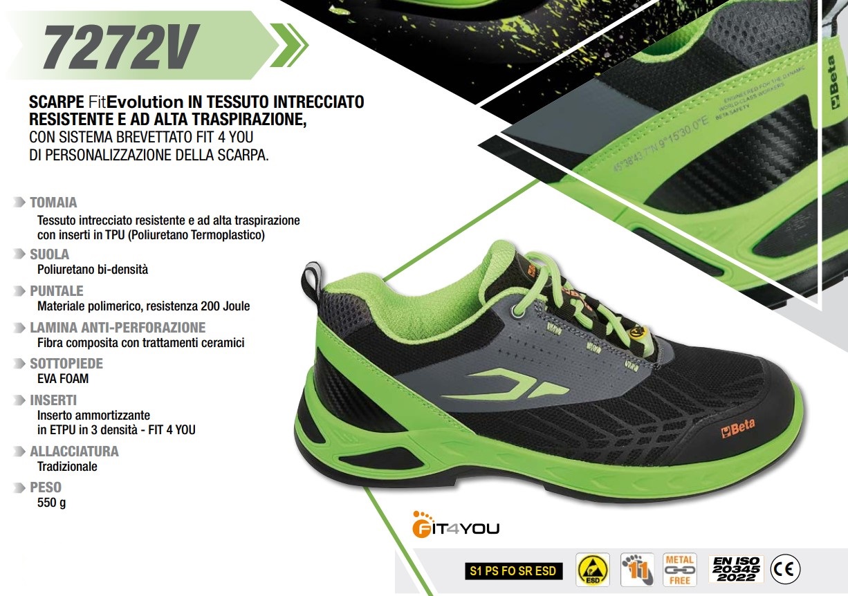 Scarpe da lavoro in tessuto alta traspirazione Beta FitEVOLUTION 7272V S1 SR ESD taglia 44 Cod. 072720144 ToolShop Italia