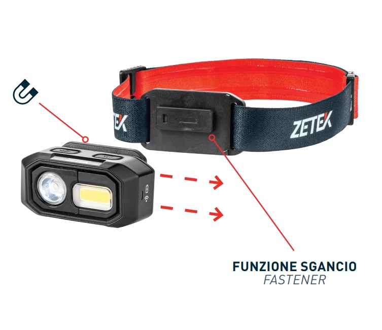 Torcia lampada frontale led ricaricabile ZETEK KHL300 - Cod. KHL300 -  ToolShop Italia