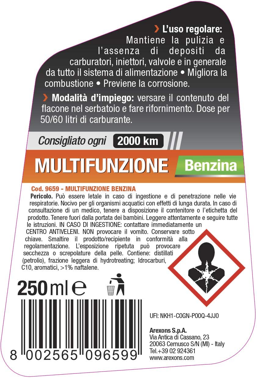 Additivo multifunzione benzina pulitore iniettori Arexons ml250 - Cod. 9659  - ToolShop Italia