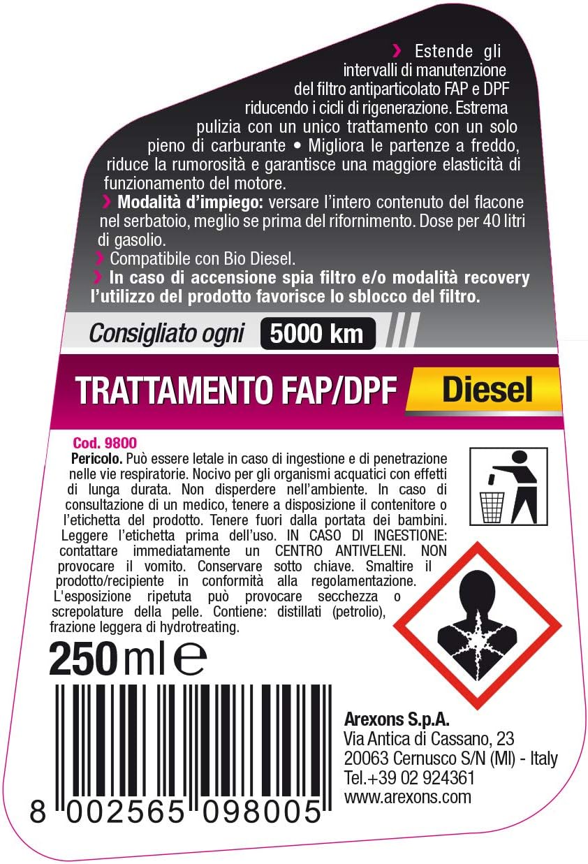 Additivo Diesel Trattamento Fap/Dpf Arexons 9800 ml250 - Cod. 9800 -  ToolShop Italia