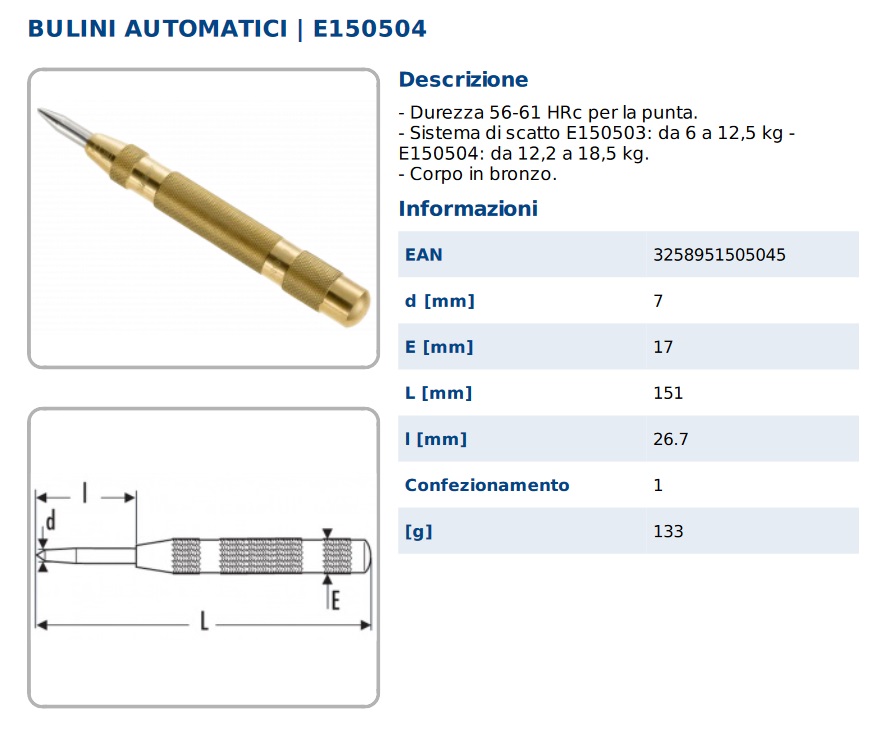 Bulino automatico in bronzo EXPERT E150504 - 7 mm - Cod. E150504 - ToolShop  Italia