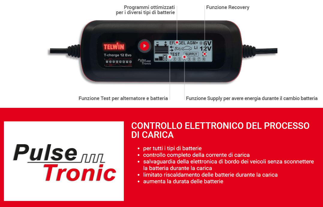 Caricabatterie e mantenitore 6-12V Telwin T-Charge 12 EVO - Cod